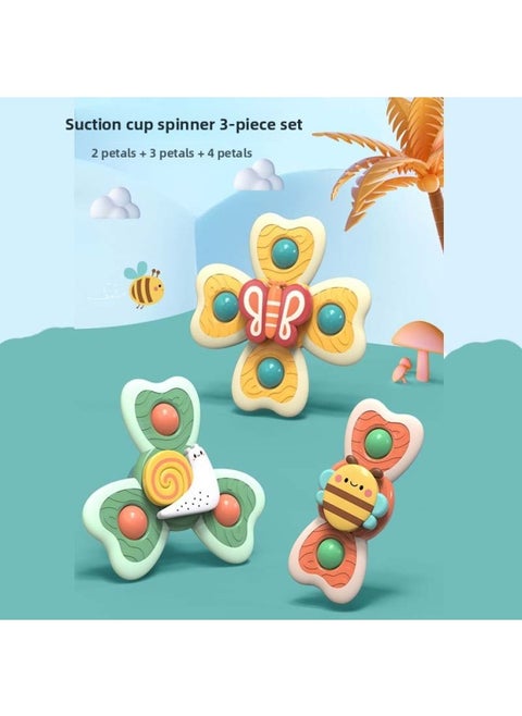 Table Game Toy Children's Top Cartoon Rotating Insects Flower Suction Cup Turning Happy Baby Can Bite-Color:Rotating Three-piece Set [bee + Snail + Butterfly] Opp Bag-Specifications:None