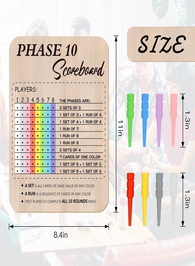 Bnesi Wooden Phase 10 Card Game Score Board Funny Score Board Games 2025 New Wooden Phase 10 Scoreboard with 8 Colored Pegs Classic Wood Score Board Fun Games for Family Party (Fresh) - Image 3