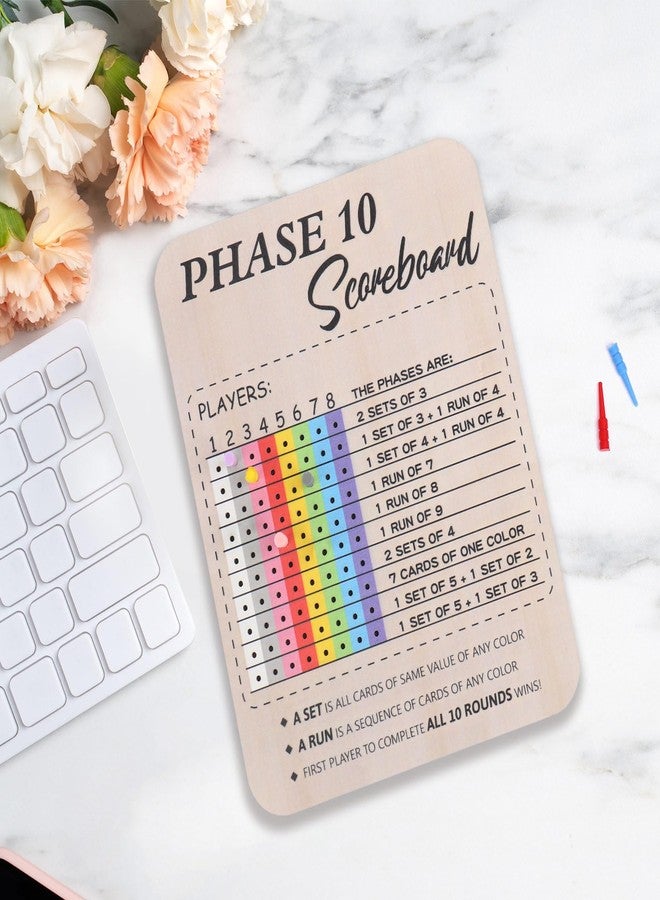 Bnesi Wooden Phase 10 Card Game Score Board Funny Score Board Games 2025 New Wooden Phase 10 Scoreboard with 8 Colored Pegs Classic Wood Score Board Fun Games for Family Party (Fresh) - Image 5
