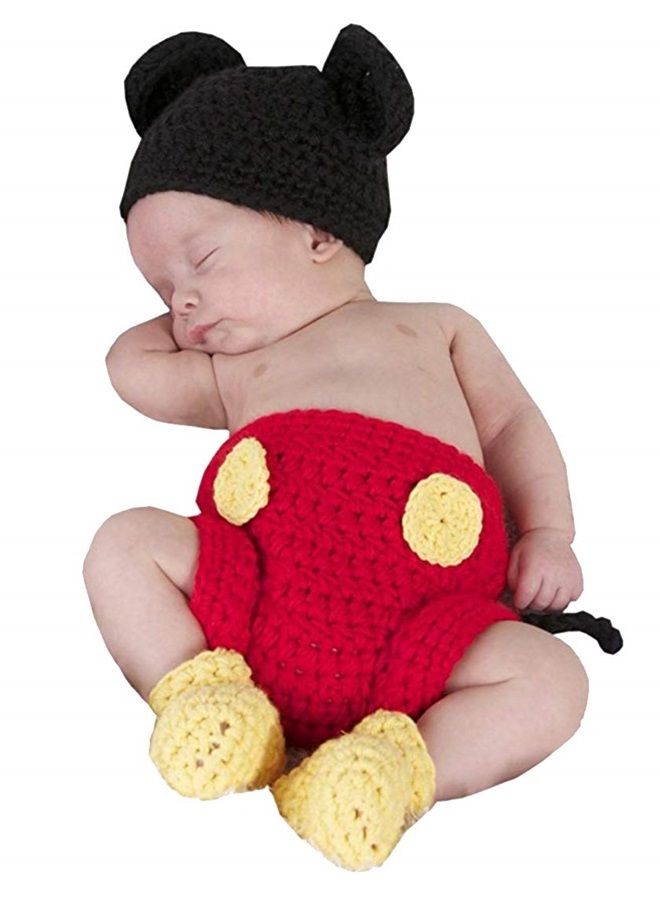 Jastore ® Photography Prop Baby Costume Cute Crochet Knitted Hat Cap Girl Boy Diaper Shoes Mouse Red