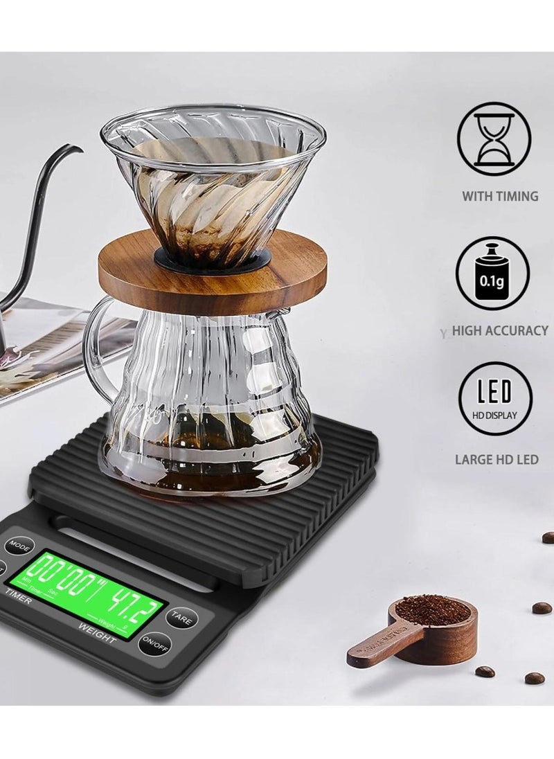 BEILINGDUN - Electronic Weighing Coffee Scale,Mini Electronic Scale, Coffee Scale with Timer,Professional Digital Coffee Scale,Accurate Electric Kitchen Scale(Tare Function) 5kg/0.1g Black19.5x13.5x3cm - Image 1