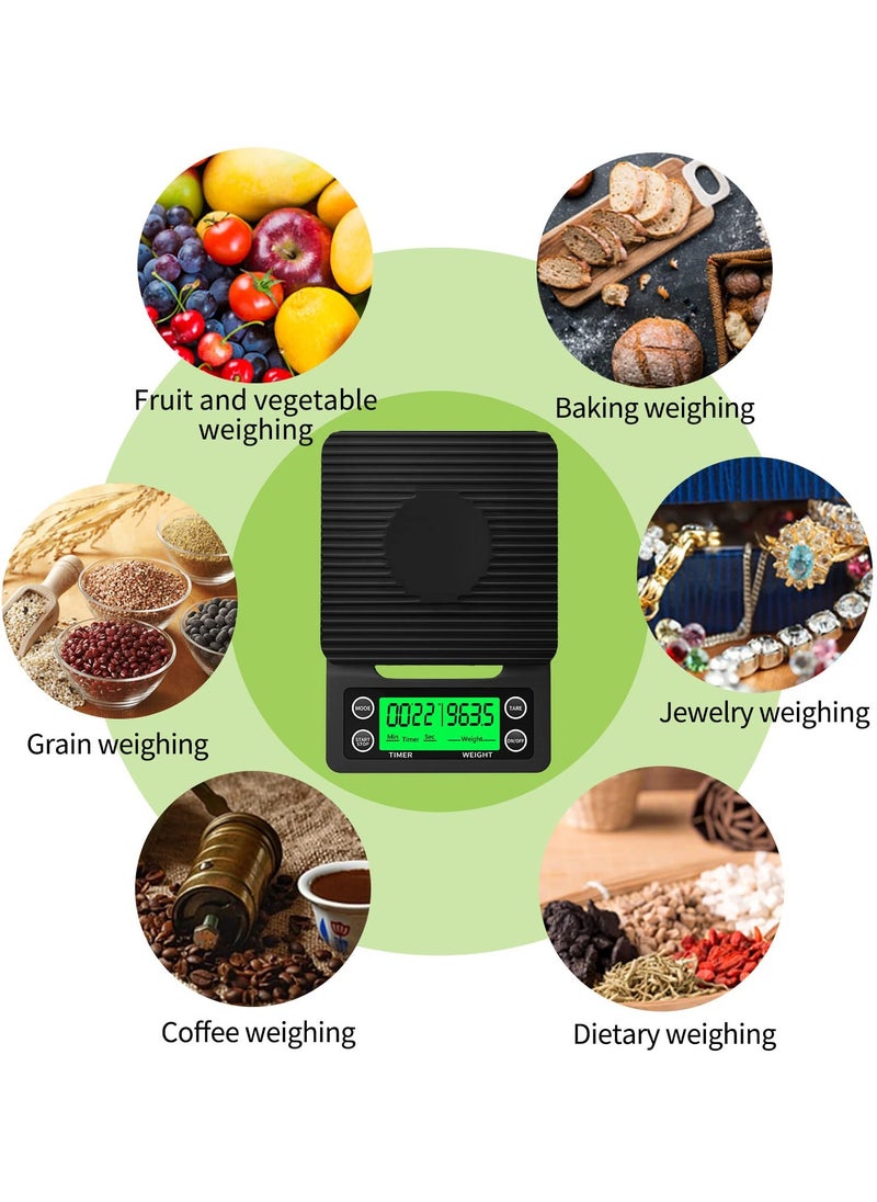 BEILINGDUN - Electronic Weighing Coffee Scale,Mini Electronic Scale, Coffee Scale with Timer,Professional Digital Coffee Scale,Accurate Electric Kitchen Scale(Tare Function) 5kg/0.1g Black19.5x13.5x3cm - Image 1