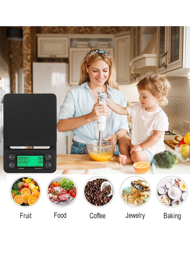 BEILINGDUN - Electronic Weighing Coffee Scale,Mini Electronic Scale, Coffee Scale with Timer,Professional Digital Coffee Scale,Accurate Electric Kitchen Scale(Tare Function) 5kg/0.1g Black19.5x13.5x3cm - Image 1