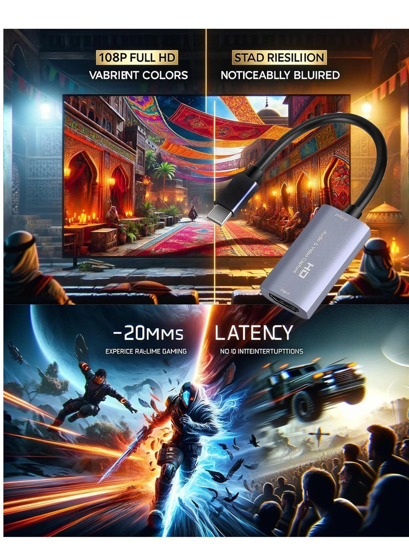 بطاقة التقاط الصوت والفيديو، USB3.0 HDMI إلى USB C، التقاط 4K 1080P 60FPS مع محول Type-C لأجهزة تسجيل الفيديو المباشر للألعاب، لنظام التشغيل Windows Mac OS OBS Zoom  - Image 2