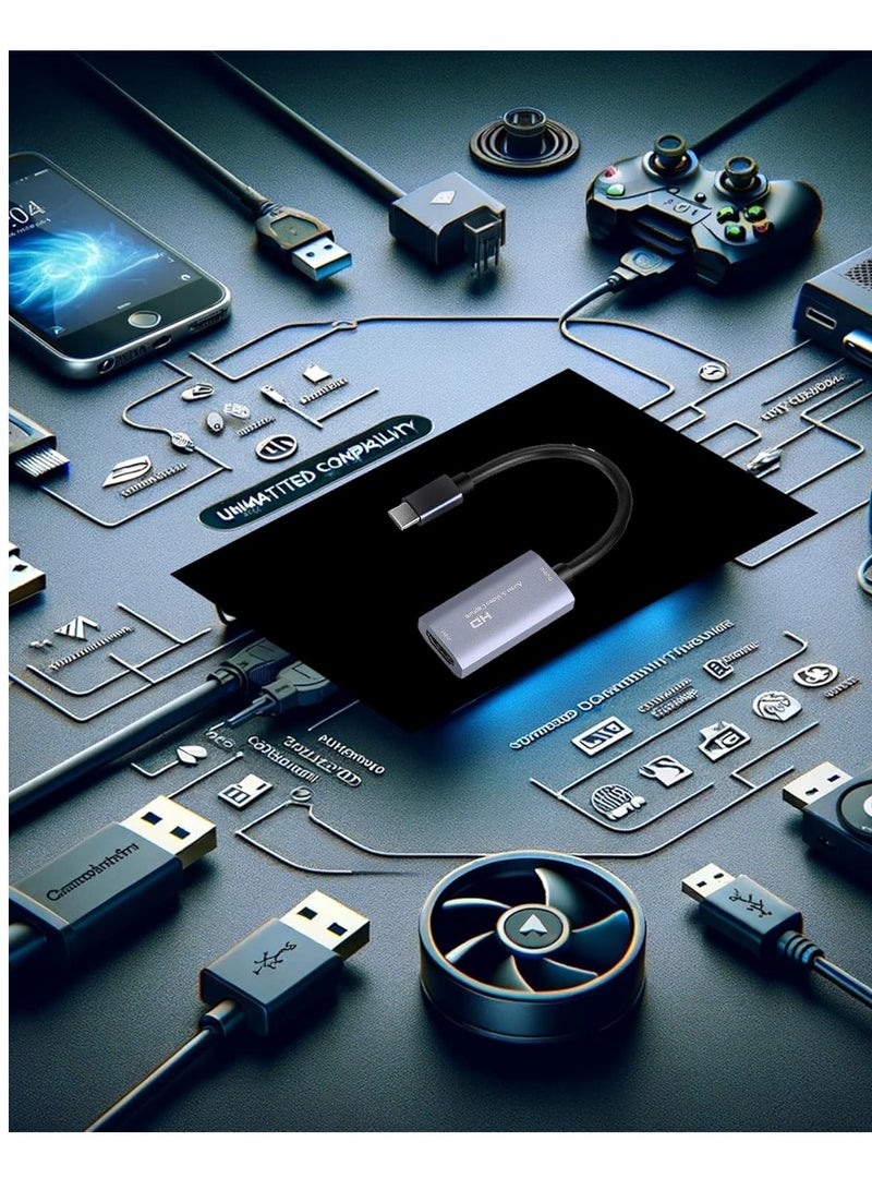 بطاقة التقاط الصوت والفيديو، USB3.0 HDMI إلى USB C، التقاط 4K 1080P 60FPS مع محول Type-C لأجهزة تسجيل الفيديو المباشر للألعاب، لنظام التشغيل Windows Mac OS OBS Zoom  - Image 5