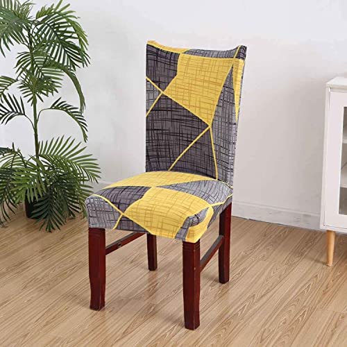 House of Quirk Elastic Chair Cover Stretch Removable Washable Short Dining Chair Cover Protector Seat Slipcover (Pack of 6, Yellow Grey Prism) - Image 2