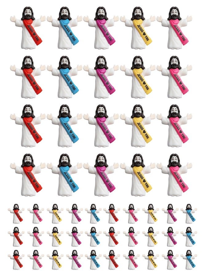 Geyynow 50PCS Miniature Jesus Figures, Mini Jesus Loves You Small Christ, Tiny Rubber Jesus Figurine Bulk, Multicolor - Image 1