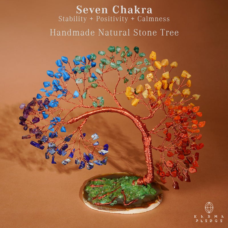 KARMAPLEDGE 7 Chakra Tree of Life for Home, Office, Room, Wall Decor to Bring Money & Good Luck, Handmade Healing Crystal Tree Gifts for Women, Men, Mom & Dad, Unique Gifts for Birthday & Anniversary - Image 2