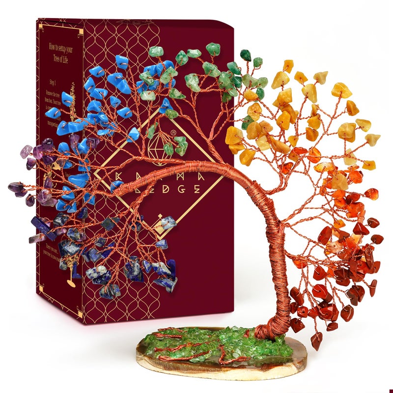 KARMAPLEDGE 7 Chakra Tree of Life for Home, Office, Room, Wall Decor to Bring Money & Good Luck, Handmade Healing Crystal Tree Gifts for Women, Men, Mom & Dad, Unique Gifts for Birthday & Anniversary - Image 1
