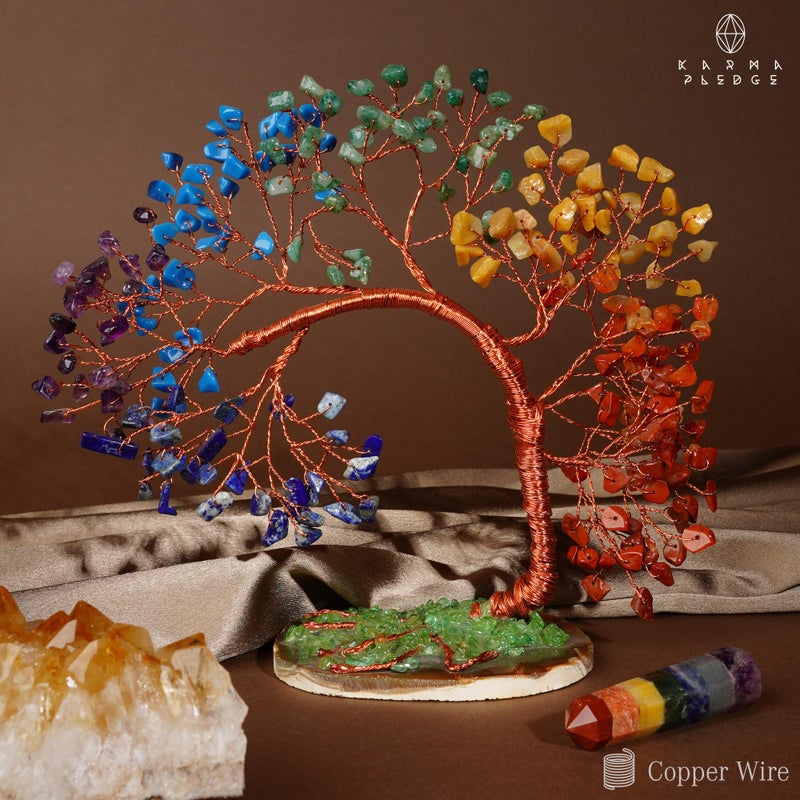 KARMAPLEDGE 7 Chakra Tree of Life for Home, Office, Room, Wall Decor to Bring Money & Good Luck, Handmade Healing Crystal Tree Gifts for Women, Men, Mom & Dad, Unique Gifts for Birthday & Anniversary - Image 5