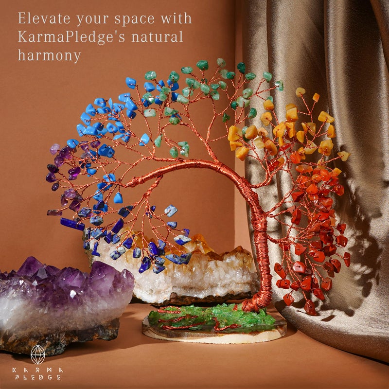 KARMAPLEDGE 7 Chakra Tree of Life for Home, Office, Room, Wall Decor to Bring Money & Good Luck, Handmade Healing Crystal Tree Gifts for Women, Men, Mom & Dad, Unique Gifts for Birthday & Anniversary - Image 4