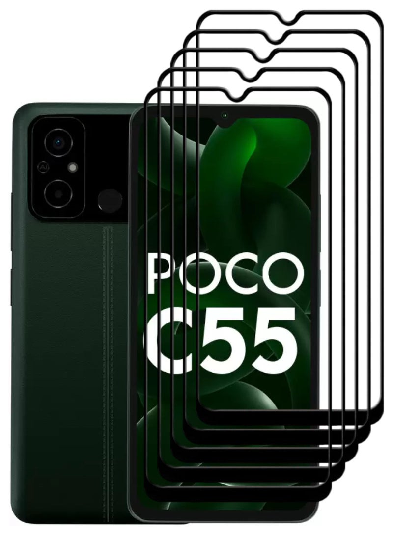 ACLIX 5 Pieces Antistatic ESD Dustproof Premium Quality High Definition Tempered Glass Screen Protector Designed For Xiaomi Poco C55 - Image 1