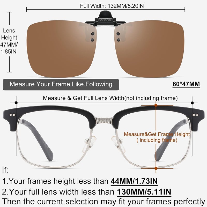 CAXMAN Polarized Clip-on Flip Up Metal Clip Rimless Sunglasses for Prescription Glasses - Image 4