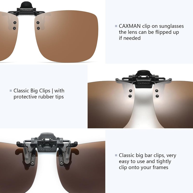 CAXMAN Polarized Clip-on Flip Up Metal Clip Rimless Sunglasses for Prescription Glasses - Image 3