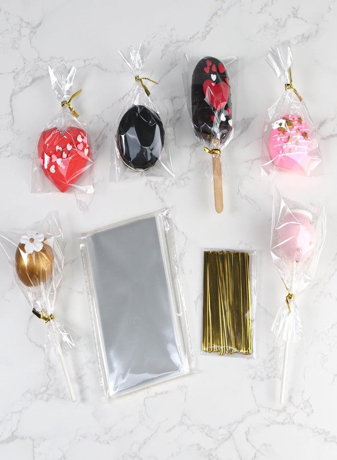 ROSPAKTEK 100 Pcs Cellophane Treat Bags 3x5 Inch with 100 Twist Ties - OPP Plastic Cake Pop Bags for Lollipop, Candy, Chocolate, Cookie Wrapping & Buffet - Image 3