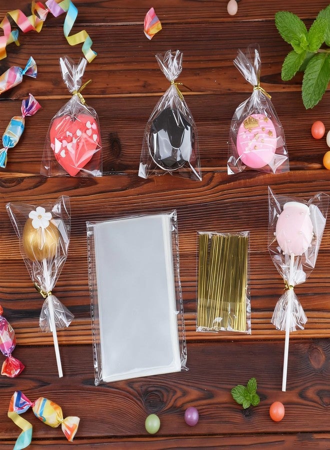 ROSPAKTEK 100 Pcs Cellophane Treat Bags 3x5 Inch with 100 Twist Ties - OPP Plastic Cake Pop Bags for Lollipop, Candy, Chocolate, Cookie Wrapping & Buffet - Image 5