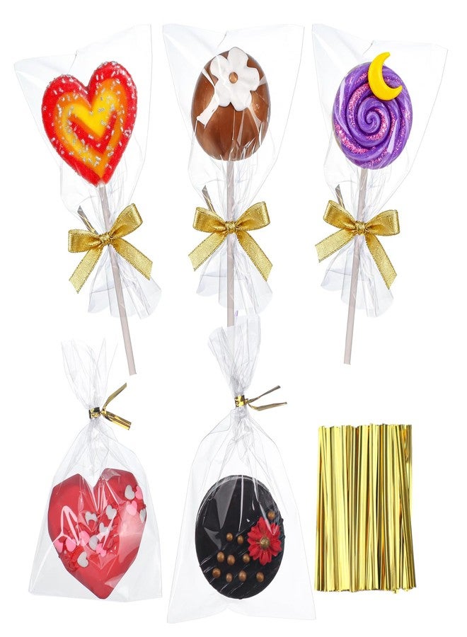 ROSPAKTEK 100 Pcs Cellophane Treat Bags 3x5 Inch with 100 Twist Ties - OPP Plastic Cake Pop Bags for Lollipop, Candy, Chocolate, Cookie Wrapping & Buffet - Image 1