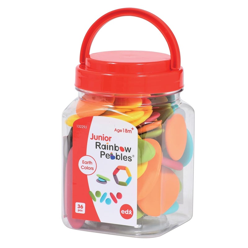 Rainbow Pebbles edxeducation - 13229 Rainbow Pebbles - Junior - Earth Colors - Mini Jar - Ages 18M+ - Sorting and Stacking Stones - Early Math Manipulative for Children - First Counting and Construction Toy - Image 4