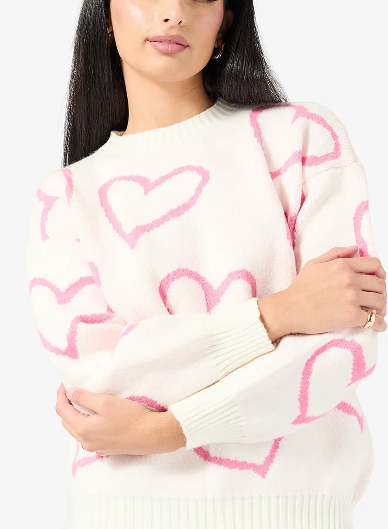 ELLA  Sweater With Heart Print for Women | Best Price UAE