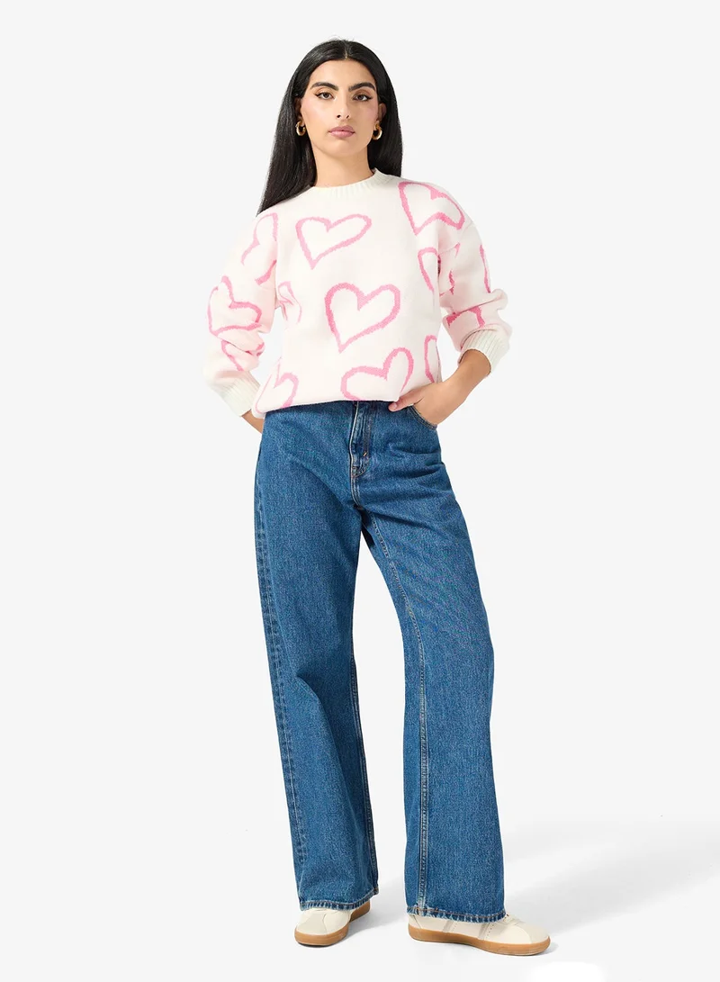 ELLA  Sweater With Heart Print for Women | Best Price UAE