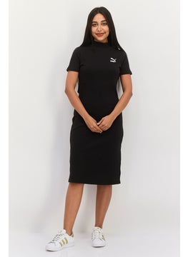 Women Embroidered Logo Midi Sports Dress, Black