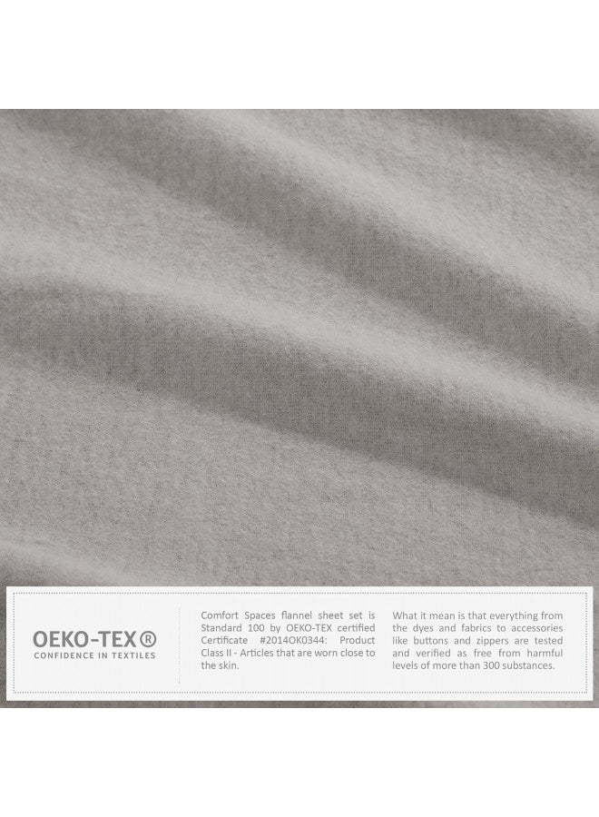 Comfort Spaces Cotton Flannel Breathable Warm Deep Pocket Sheets with Pillow Case Bedding, Queen, Grey Solid 4 Piece - Image 5