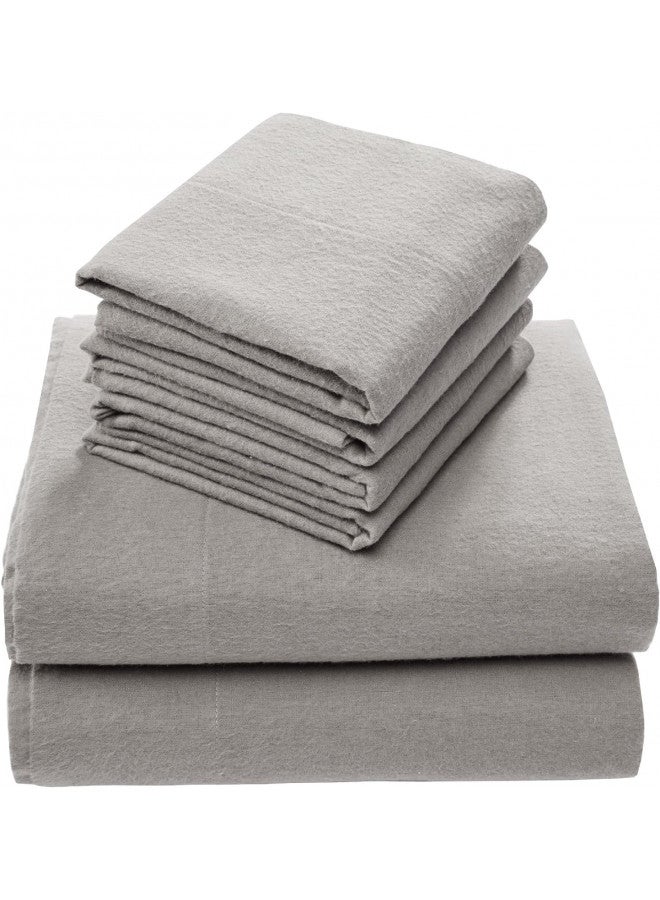 Comfort Spaces Cotton Flannel Breathable Warm Deep Pocket Sheets with Pillow Case Bedding, Queen, Grey Solid 4 Piece - Image 2