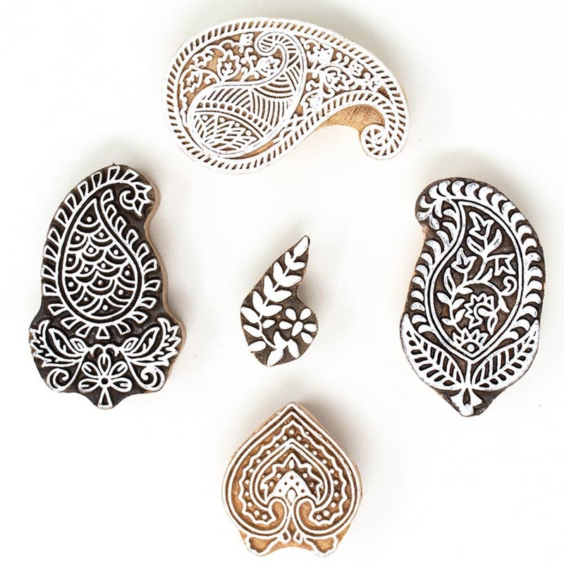 TWOGRAMS | Set of 5 | Wooden Indian Traditional Design Printing Stamps/Blocks for Printing Saree Border/Dresses/Craft Card Making/Scrapbook/Clay Pottery - Image 1