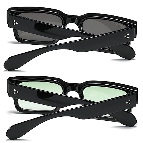 JOVAKIT Black Square Sunglasses for Women Men Simple Trendy Rectangle Thick Frame Style Sun Glasses UV400 Protection (Black/Grey+Black/Gradient Green) - Image 3
