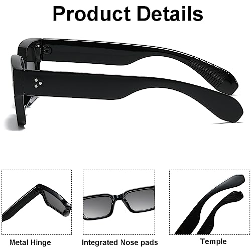 JOVAKIT Black Square Sunglasses for Women Men Simple Trendy Rectangle Thick Frame Style Sun Glasses UV400 Protection (Black/Grey+Black/Gradient Green) - Image 5