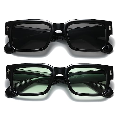 JOVAKIT Black Square Sunglasses for Women Men Simple Trendy Rectangle Thick Frame Style Sun Glasses UV400 Protection (Black/Grey+Black/Gradient Green) - Image 2