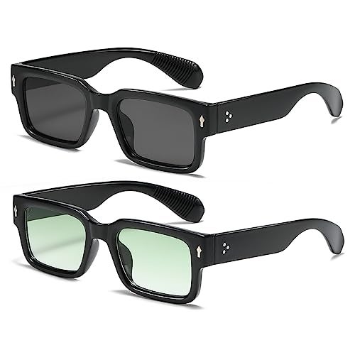 JOVAKIT Black Square Sunglasses for Women Men Simple Trendy Rectangle Thick Frame Style Sun Glasses UV400 Protection (Black/Grey+Black/Gradient Green) - Image 1