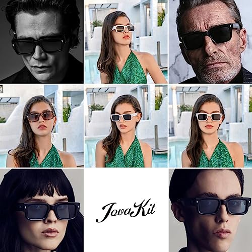 JOVAKIT Black Square Sunglasses for Women Men Simple Trendy Rectangle Thick Frame Style Sun Glasses UV400 Protection (Black/Grey+Black/Gradient Green) - Image 4