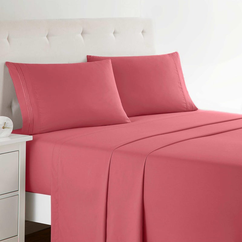 Clara Clark Bed Sheets, Premier 1800 Series 4 Piece Bed Sheet Set, Deep Pocket, Wrinkle, Fade, Stain Resistant, Luxury Soft Bedding Sheets & Pillowcases, King, Coral Pink - Image 1