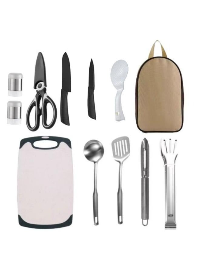 11 قطعة المحمولة الفولاذ المقاوم للصدأ نزهة مجموعة أدوات الشواية مع حقيبة حمل في الهواء الطلق شواء طقم حلل استانلس ستيل نزهة التخييم أدوات المطبخ - Image 1