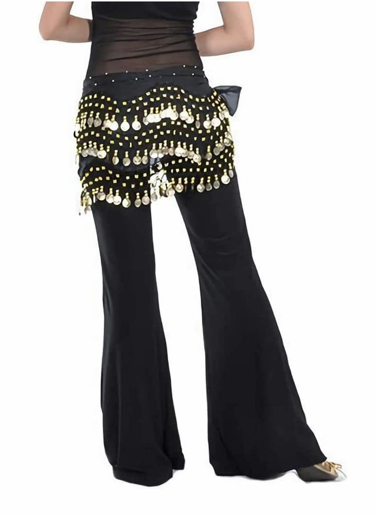 Excefore Belly Dance Hip Skirt Chiffon Dangling Gold Coins Belly Dance Hip Scarf Wrap Belt Black  - Image 4