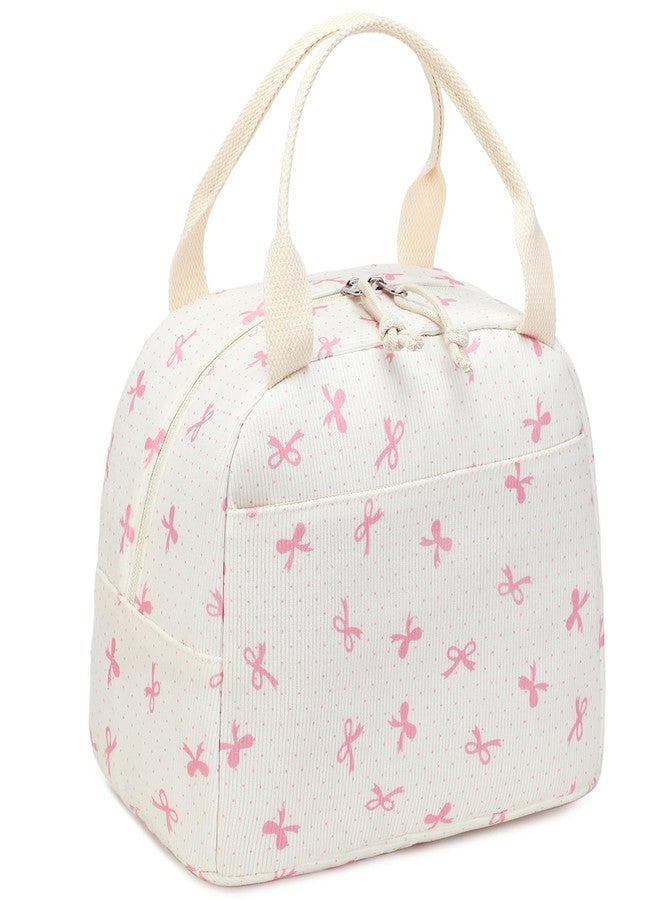 LEDAOU Lunch Box for Women Insulated Lunch Bag Corduroy Lunch Tote Bags Leakproof Cooler Lunch Case for Travel Work Picnic (pink bow) - Image 1
