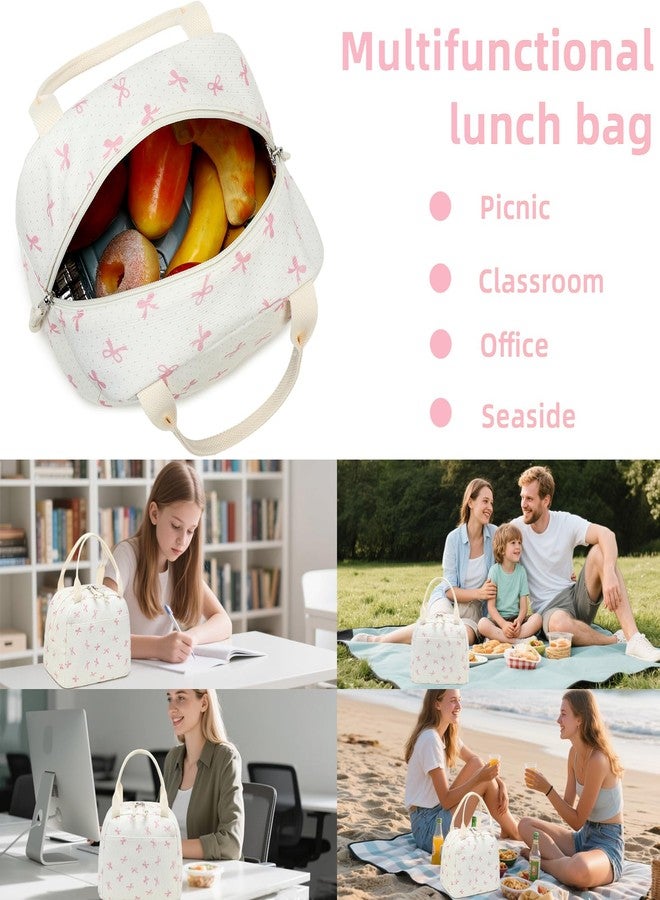 LEDAOU Lunch Box for Women Insulated Lunch Bag Corduroy Lunch Tote Bags Leakproof Cooler Lunch Case for Travel Work Picnic (pink bow) - Image 5