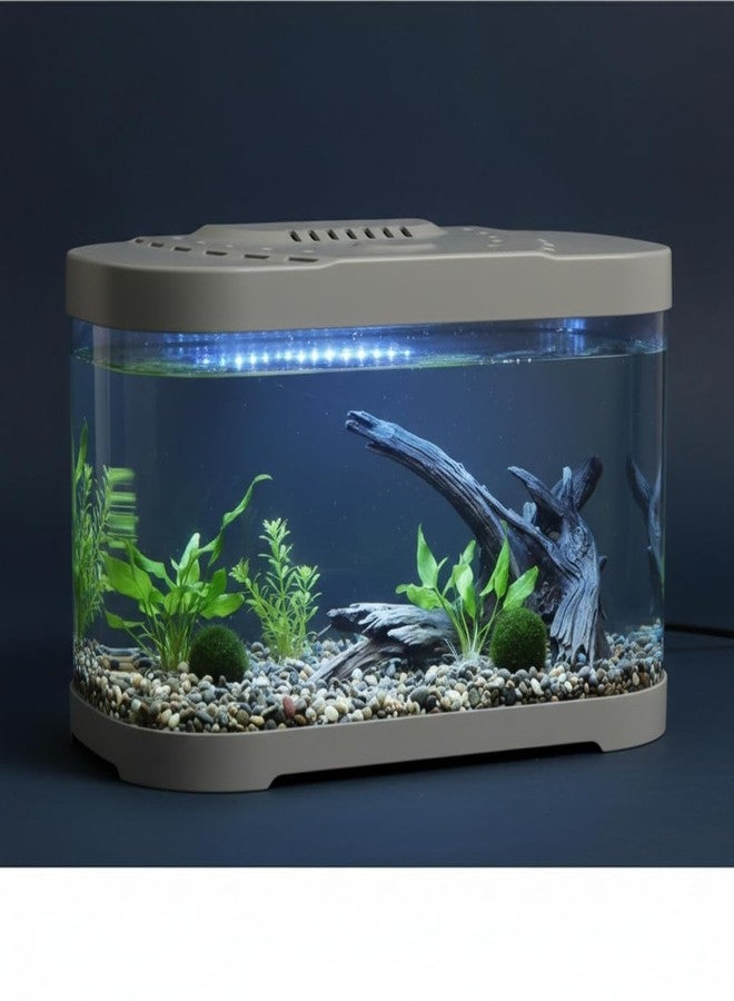 Rizopets Premium Round Fish Aquarium Tank, Complete Setup with LED Light & Built-in Filter, Modern Space-Saving Design with Top Lid, White, Small (30 cm) - Image 2