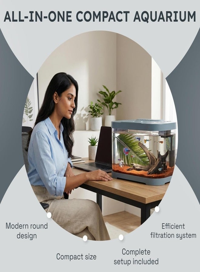 Rizopets Premium Round Fish Aquarium Tank, Complete Setup with LED Light & Built-in Filter, Modern Space-Saving Design with Top Lid, White, Small (30 cm) - Image 3