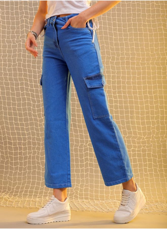 Freehand Women Flared Solid High-Rise Cargo Jeans  - Image 4