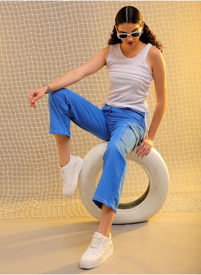 Freehand Women Flared Solid High-Rise Cargo Jeans  - Image 1