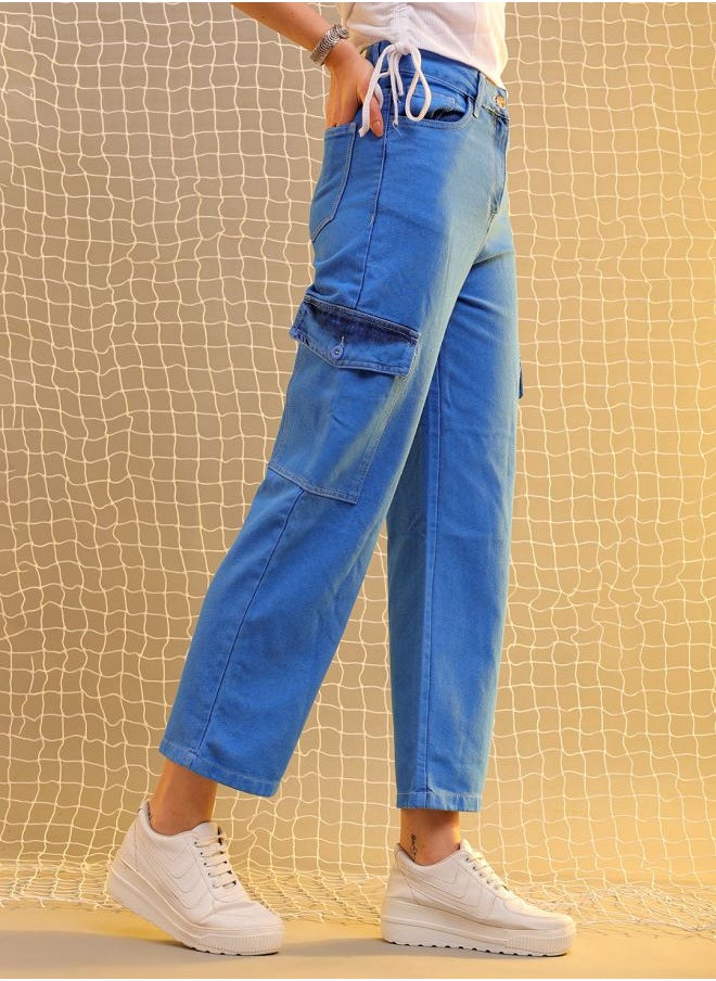 Freehand Women Flared Solid High-Rise Cargo Jeans  - Image 3