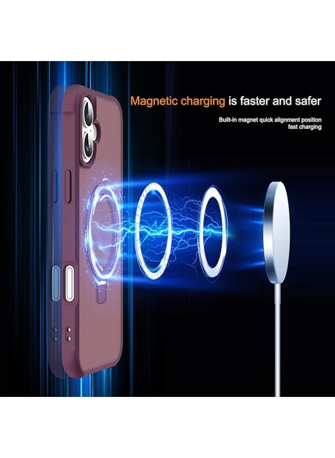 Compatible with iPhone 17 Case with Invisible Magnetic O-Ring Stand Military-Grade Translucent Phone Case for iPhone 17 6.3" [Compatible with Mag-Safe][Great Grip Feeling], Wine Red - Image 4