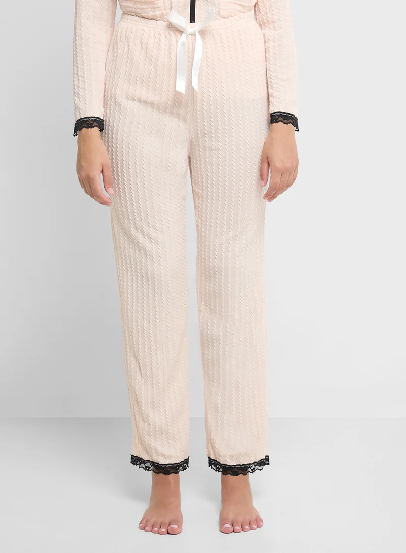 Ginger Ribbed Button Up Shirt & Pyjama Set