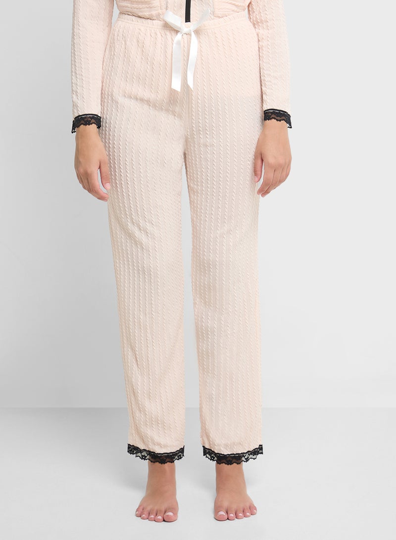 Ginger Ribbed Button Up Shirt & Pyjama Set  - Image 4