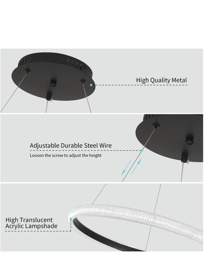 YATAI LIGHTING Modern LED Bedroom Chandelier, Black Ring Chandelier for Living Room, Dining Room, and Study, Dimmable and Adjustable Height Chandelier Light, 10-15㎡,38W,3000-6000K  - Image 5