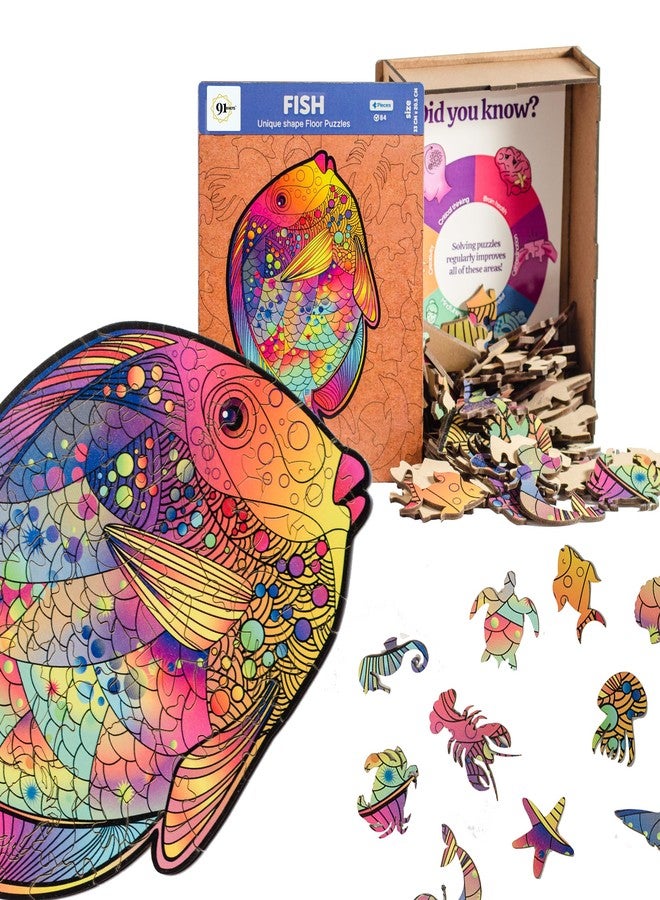 91Knots | Rainbow Fish 84 Pieces Wooden Jigsaw Puzzle for Kids 6+ | Fun Animal Brain Teaser | Supports Early Learning, Cognitive Development, Fine Motor Skills, Spatial Intelligence, Memory & Focus - Image 1
