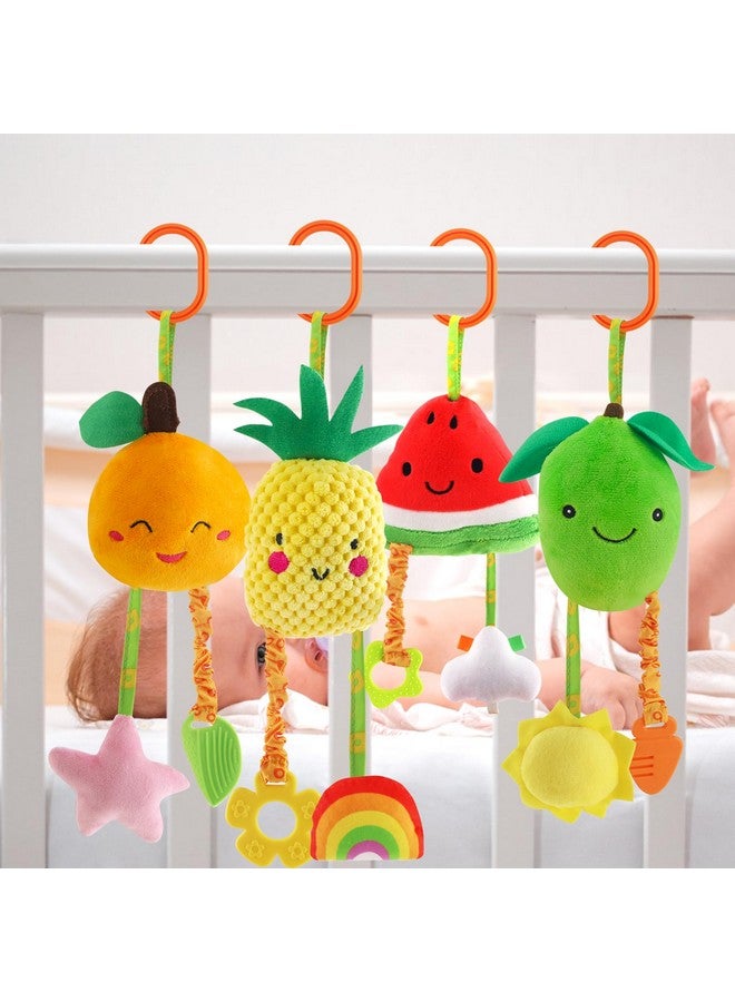 KAKIBLIN Baby Hanging Rattle Toys, 4 Pack Car Seat Stroller Toys Soft Squeaky Toys For Baby Newborn Infant Car Bed Crib Travel Activity, Fruits-A - Image 2