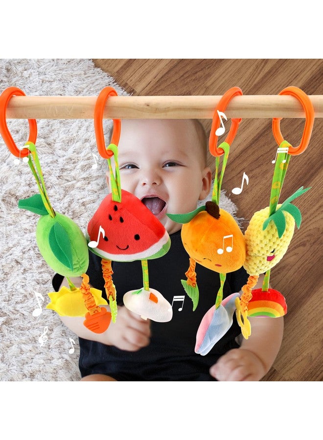 KAKIBLIN Baby Hanging Rattle Toys, 4 Pack Car Seat Stroller Toys Soft Squeaky Toys For Baby Newborn Infant Car Bed Crib Travel Activity, Fruits-A - Image 4